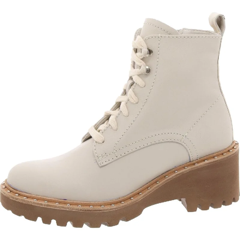 boots for rugged terrain-Dolce Vita Womens Leather Lugg Sole Combat & Lace-Up Boots