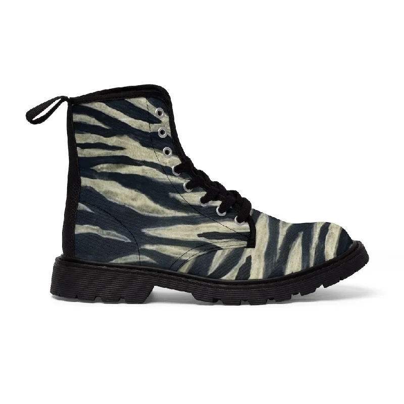 durable snow boots for extreme weather-Tiger Striped Men Hiker Boots, Designer Tiger Striped Animal Print Men's Canvas Hiking Laced-up Boots  (US Size: 7-10.5)