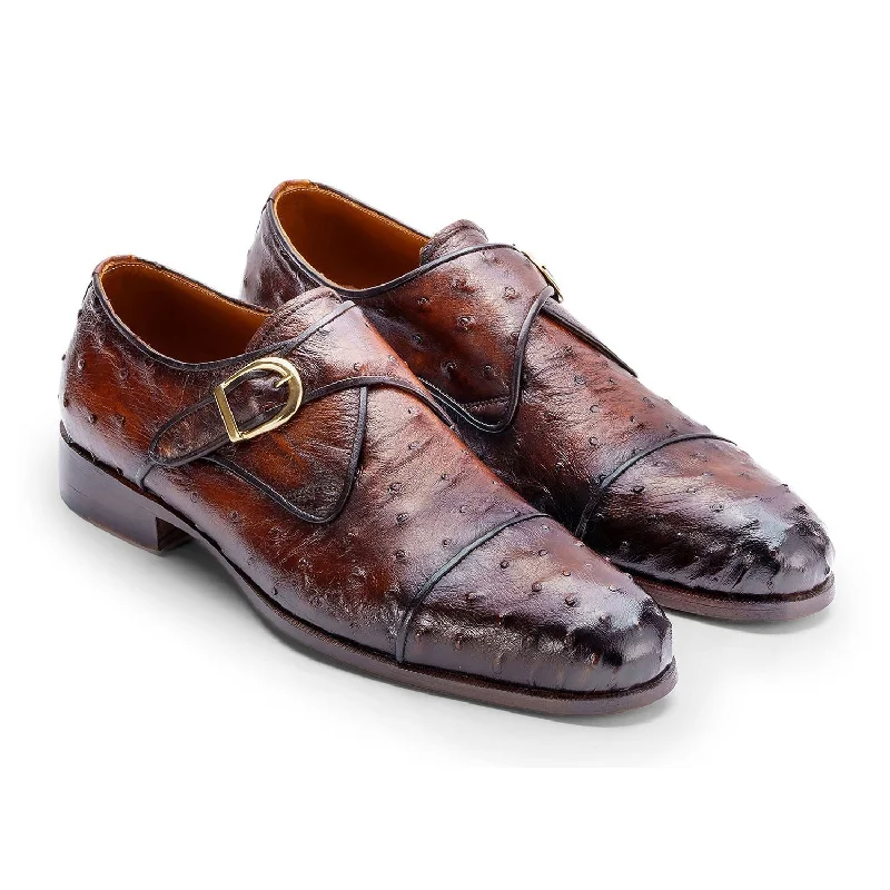 luxury loafers for special occasions-Paul Parkman Men's Shoes Ostrich Single Monk-Strap Loafers (PM6437)