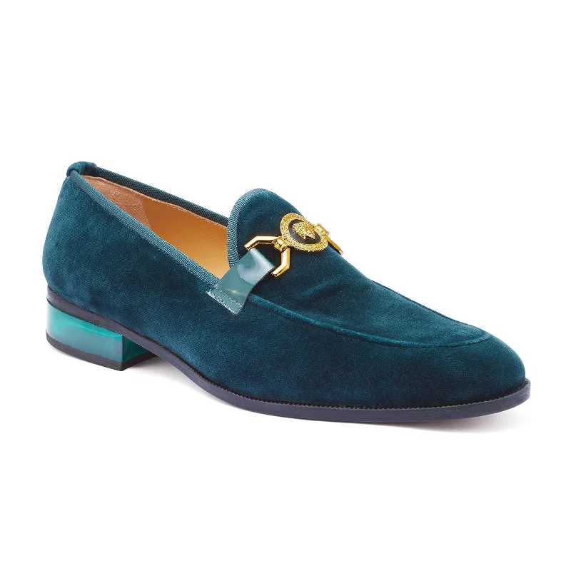 loafers for winter office wear-Mauri Floss 4940 Men's Shoes Green Velvet Slip-On Loafers (MA5255)