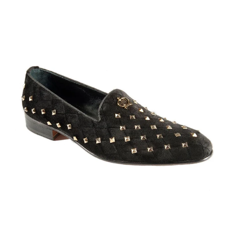 loafers for warm-weather business attire-Mauri Grazia Men's Designer Shoes Black Crystalized Velvet Loafers 3063 (MAO1015)