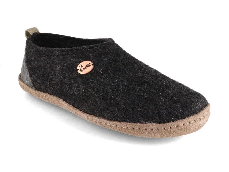 Slippers with bold soles-WoolFit® Highland | Unisex High Back Felt Slippers, dark grey