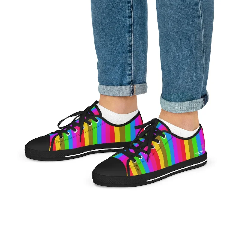 durable athletic shoes charm-Rainbow Striped Men's Tennis Shoes, Gay Pride Vertical Striped Men's Low Top Fashion Canvas Sneakers