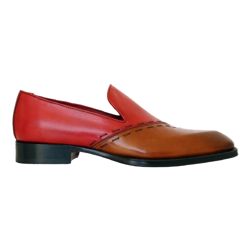 loafers with comfy sole design-Emilio Franco Vittorio Men's Shoes Gold/Red Calf-Skin Leather Loafers (EF1239)