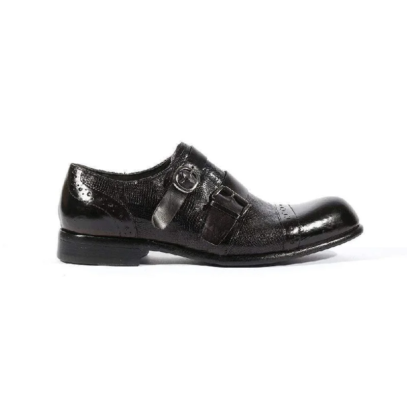 loafers for travel and work-Jo Ghost Men's Italian Designer Shoes Diver Reptilis Nero Monkstrap Loafers(JG5118)