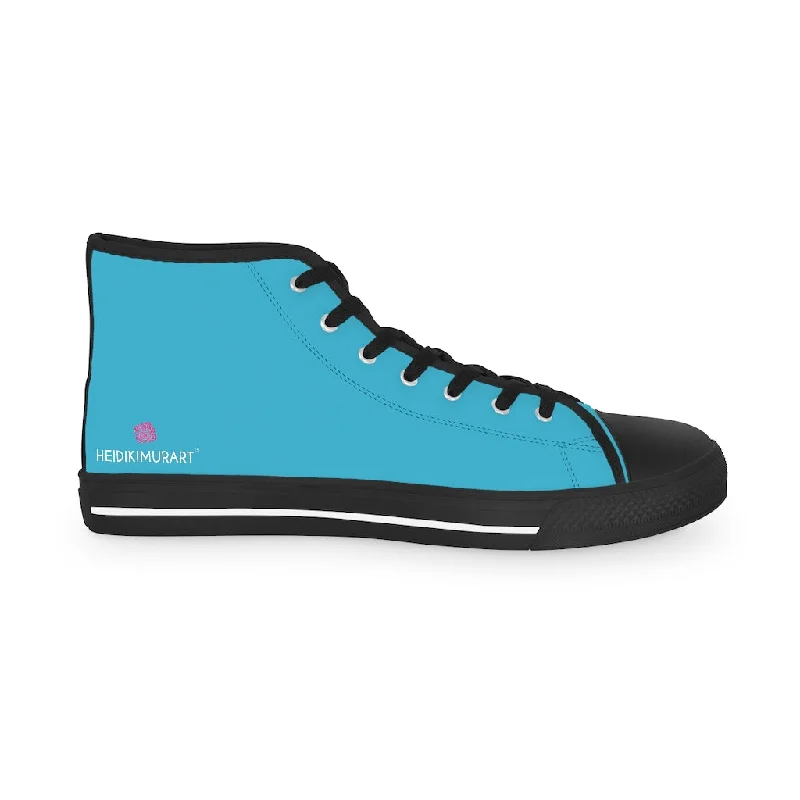 pink athletic shoes flair-Blue Men's High Tops, Blue Color Modern Minimalist Best Men's High Top Sneakers (US Size: 5-14)