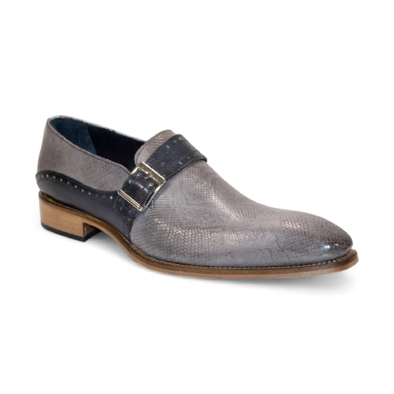 loafers with stylish leather accents-Duca Sezze Men's Shoes Light Grey/Dark Grey Snake Print/Calf-Skin Leather Loafers (D1171)