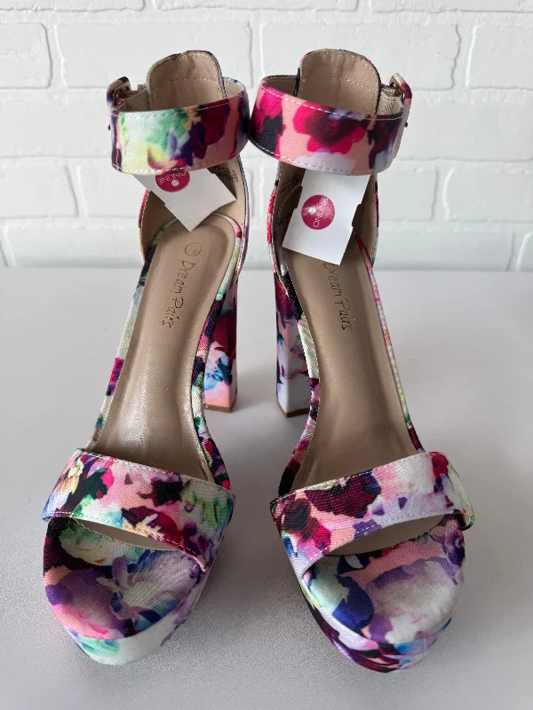 Sandals Heels Block By Dream Pairs In Floral Print, Size: 7.5