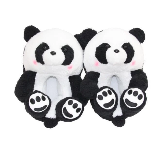 Slippers with firm soles-Teddy Bear women christmas plush slippers Cartoon Cute Bear House Slipper Furry Faux Fur Slides Woman Furry Flip Flop Shoes