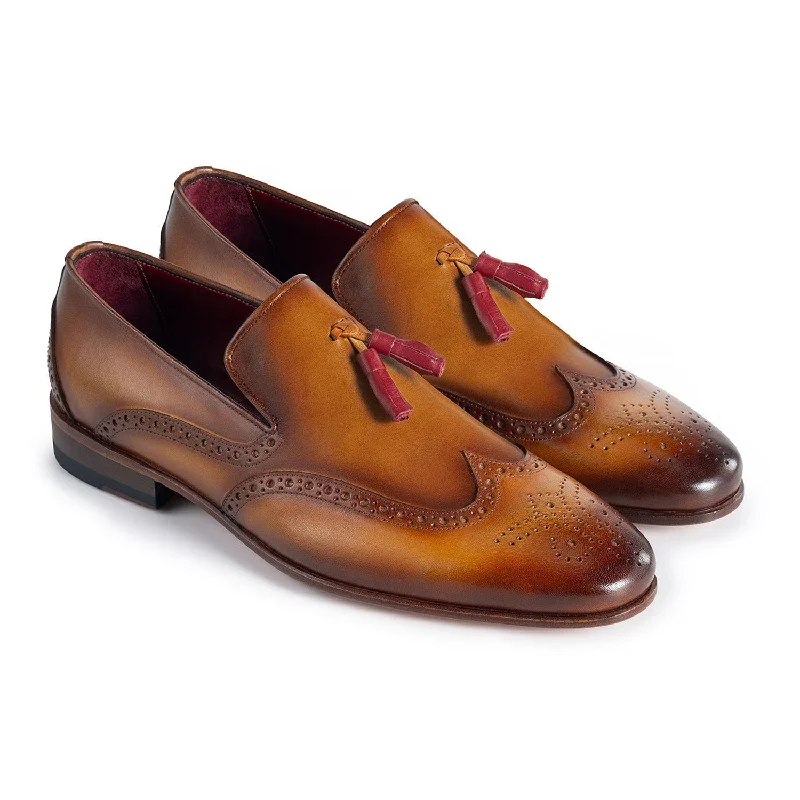 slip-on loafers with cushion-Paul Parkman Men's Shoes Calf-Skin Leather Wingtip Tassels Loafers (PM6435)