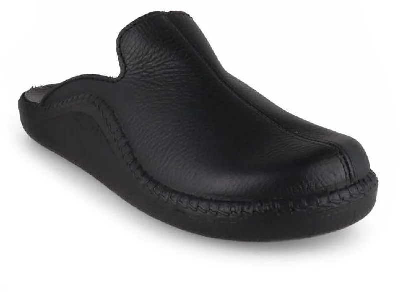 Slippers with fun soles-Josef Seibel Men Leather Slippers 'Westland Monaco’, black