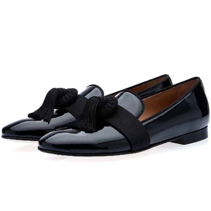 loafers for women with heels-SUPERGLAMOUROUS Agadir Men's Shoes Black Patent Leather Loafers (SPGM1029)