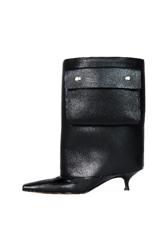 boots with thick soles-Dana Tasca Kitten Heel Cylinder Boots Pocket Black