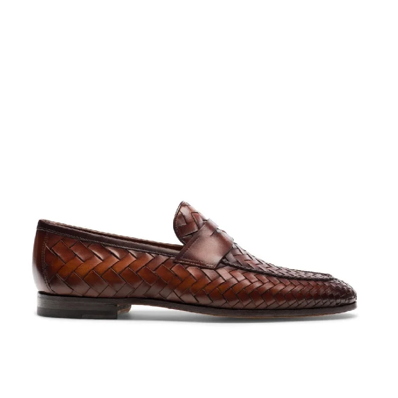 slip-on loafers for easy wear-Magnanni 24461 Herman Men's Shoes Boltiarcade Cognac Woven Leather Penny Loafers (MAGS1080)