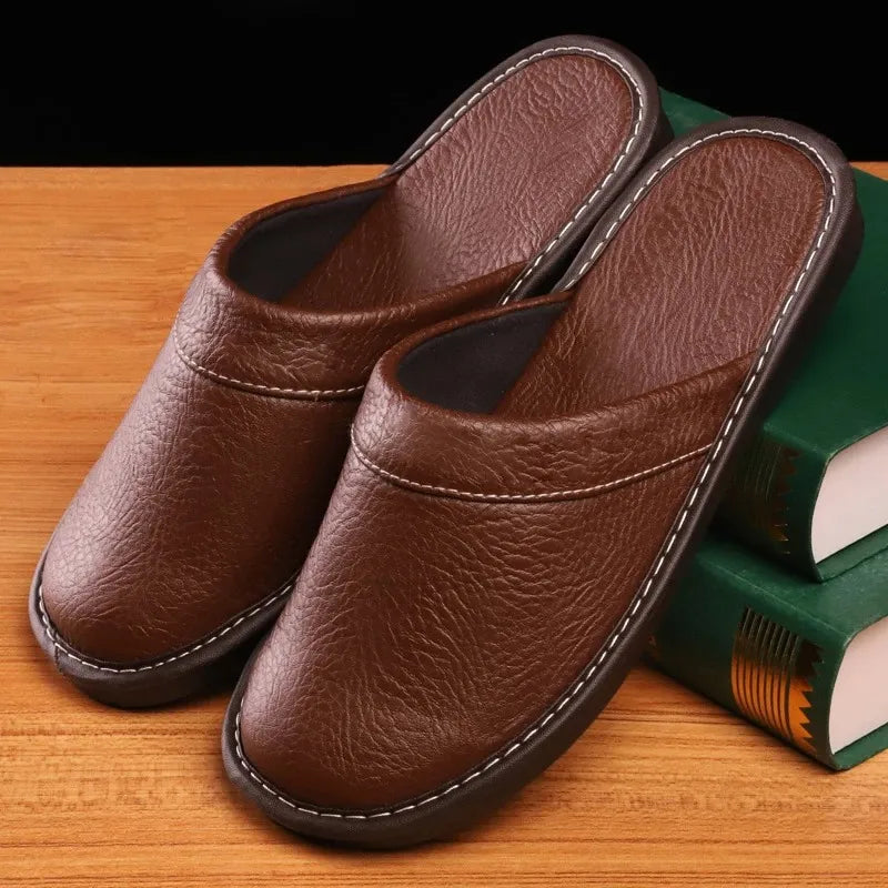 Slippers with chic soles-Indoor Shoes Men's Slippers Slides Simple Faux Leather Home Slippers