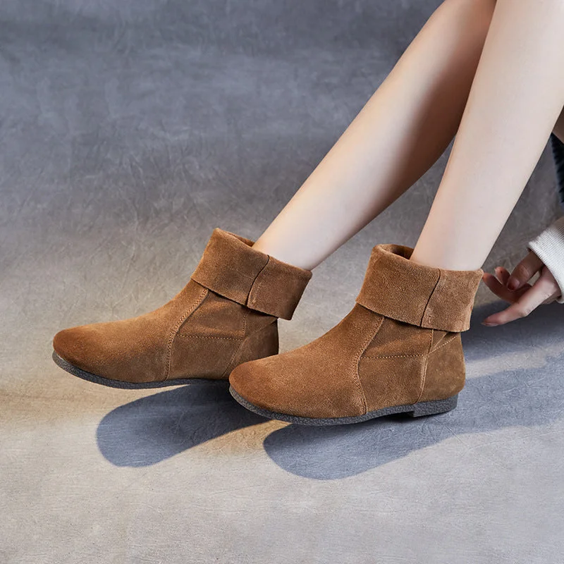 stylish boots with extra traction for winter-Women Minimalist Soft Suede Casual Flat Boots