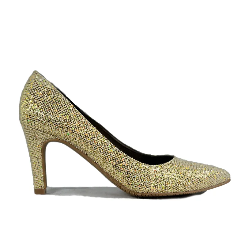 flair high heels designer-'Medina' gold glitter vegan mid-stiletto by Zette Shoes