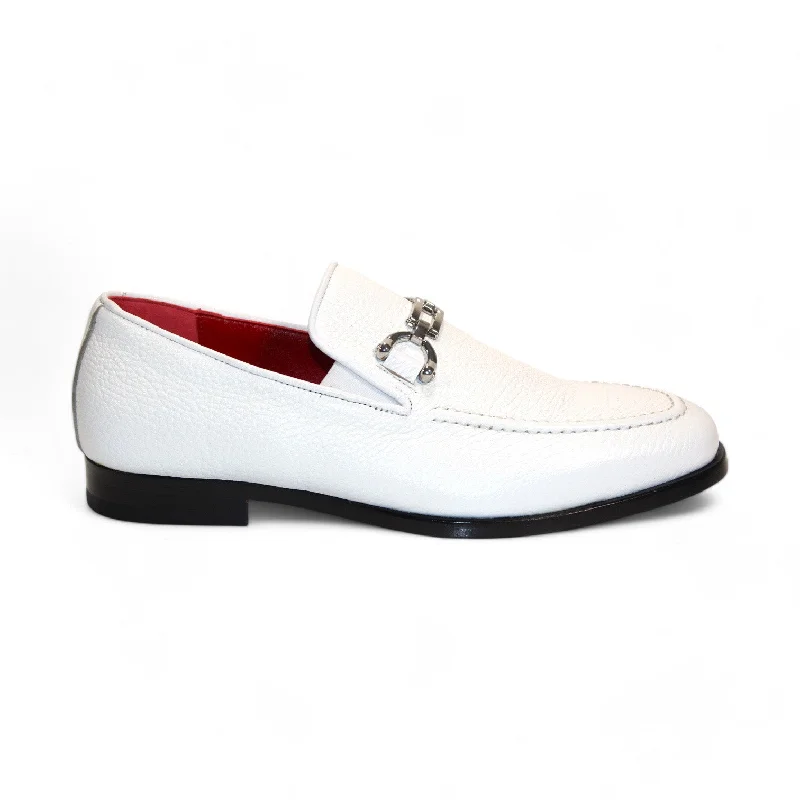 loafers for casual work functions-Emilio Franco Edgardo Men's Shoes White Deer-Skin Leather Loafers (EF1249)