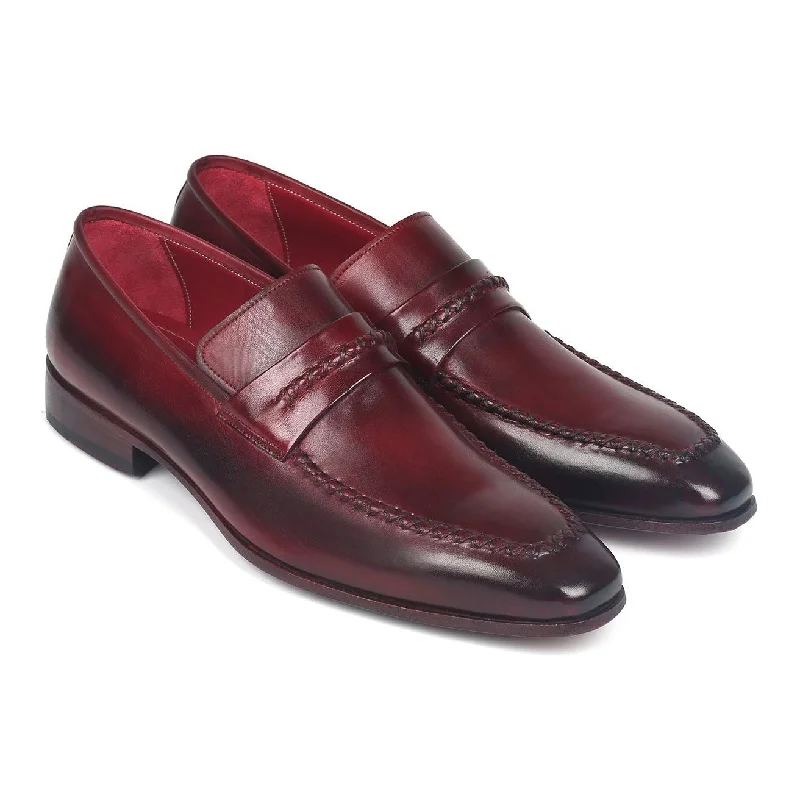 loafers with memory foam footbed-Paul Parkman 068-BRD Men's Shoes Burgundy Bordeaux Calf-Skin Leather Penny Loafers (PM6279)