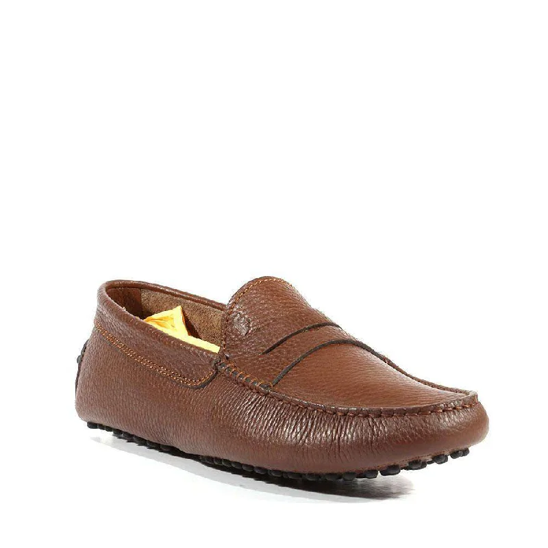 loafers for summer business wear-Tods Men's Designer Shoes Gommini Driving Textured leather Loafers Brown (TDM22)