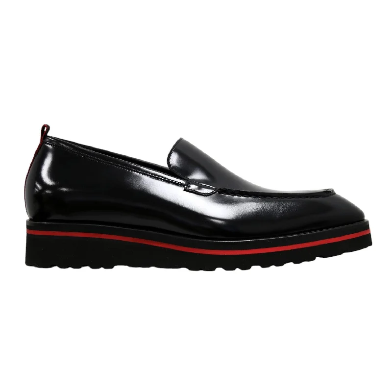 classic loafers for men-Valentino Deacon 19521 Men's Shoes Polished Calf-Skin Leather Slip-On Black Loafers (VAL1008)