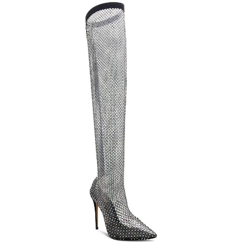 boots with weatherproof material for snow-Aldo Womens Arturi Mesh Embellished Over-The-Knee Boots