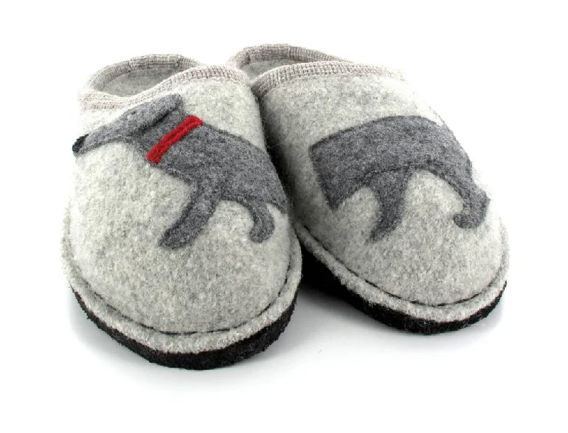 Slippers in soft red-HAFLINGER® Dog Slippers | Flair Dachshund, Stone-Gray