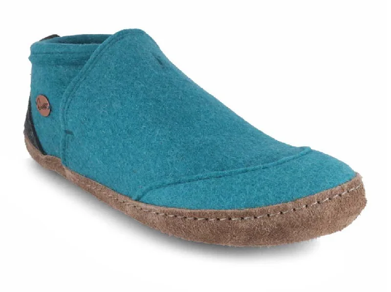 Slippers with chic soles-WoolFit® ankle high Felt Slippers | Taiga, turqoise