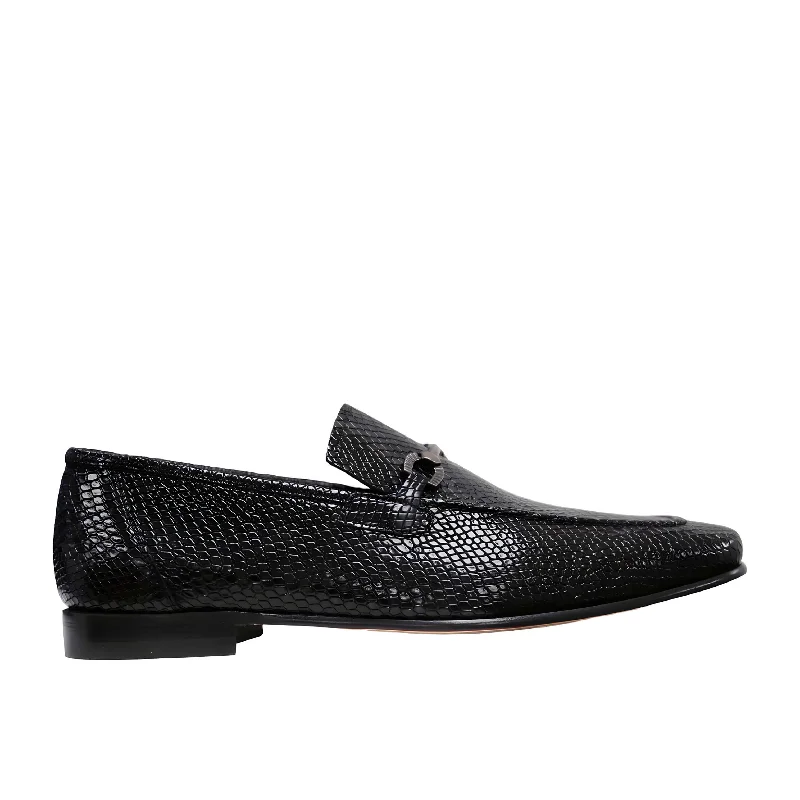 loafers with fashionable color options-Ambrogio by Mezlan Men's Shoes Black Snake Print Leather Horsebit Loafers (AMZ1015)