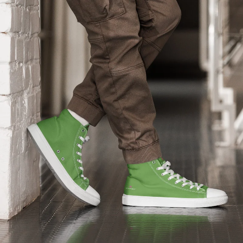 black athletic shoes sleek-Apple Green Men's High Tops, Solid Green Color Men’s High Top Canvas Sneaker Shoes (US Size: 5-13)