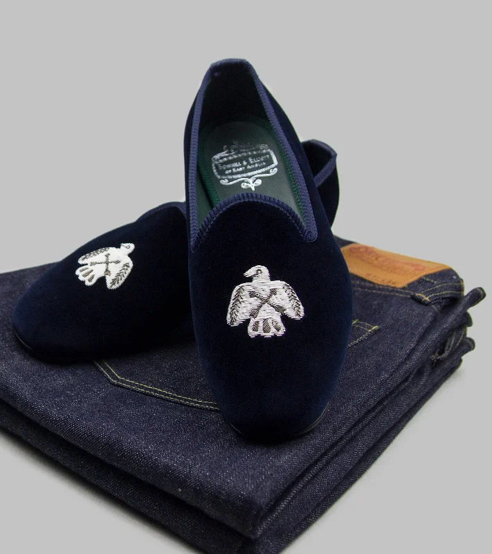 Slippers in deep purple-Bryceland's x Bowhill & Elliott Velvet Slippers Navy