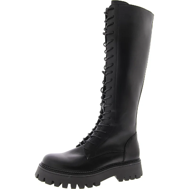 boots for ice-covered outdoor trails-Steve Madden Womens Beckett Faux leather Lace-Up Knee-High Boots