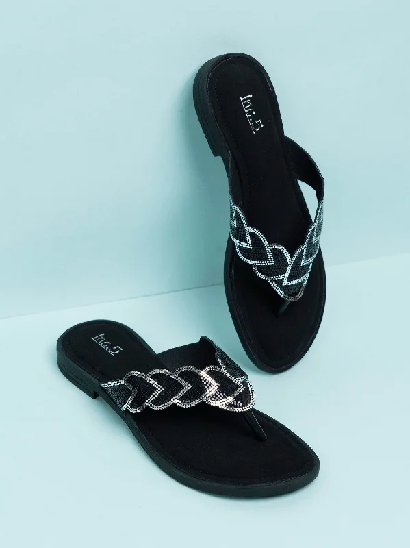 posh flats designer-Prada leather flatsWomen Black & Silver-Toned One Toe Flats