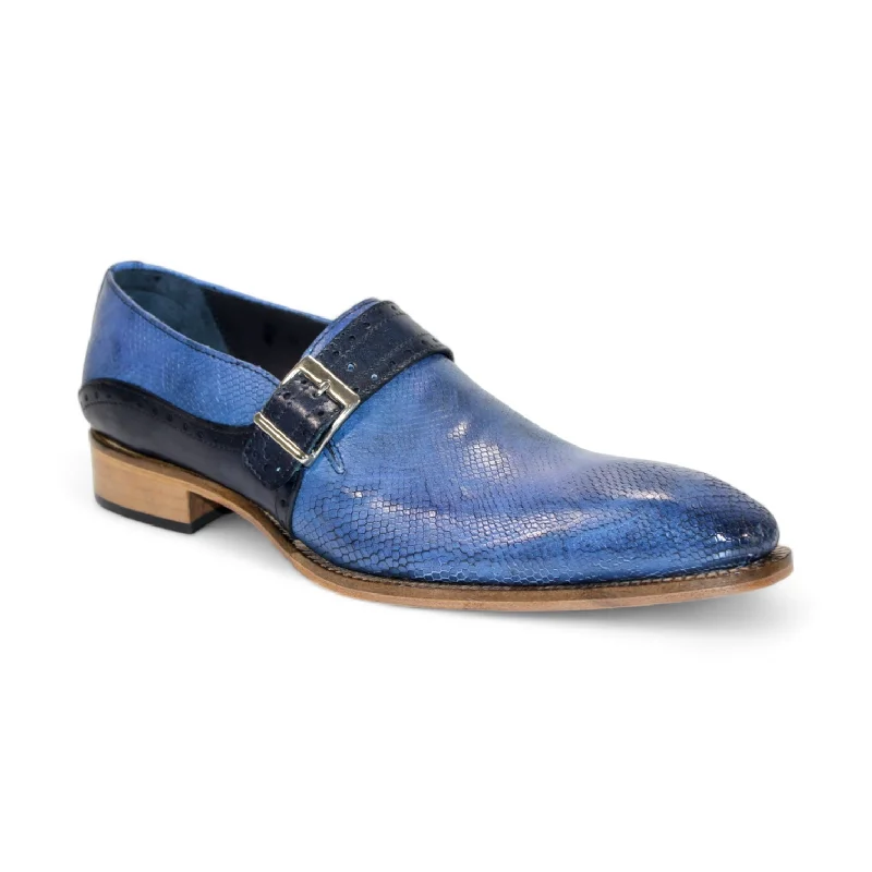 loafers with contemporary fit-Duca Sezze Men's Shoes Powder Blue/Navy Snake Print/Calf-Skin Leather Loafers (D1172)