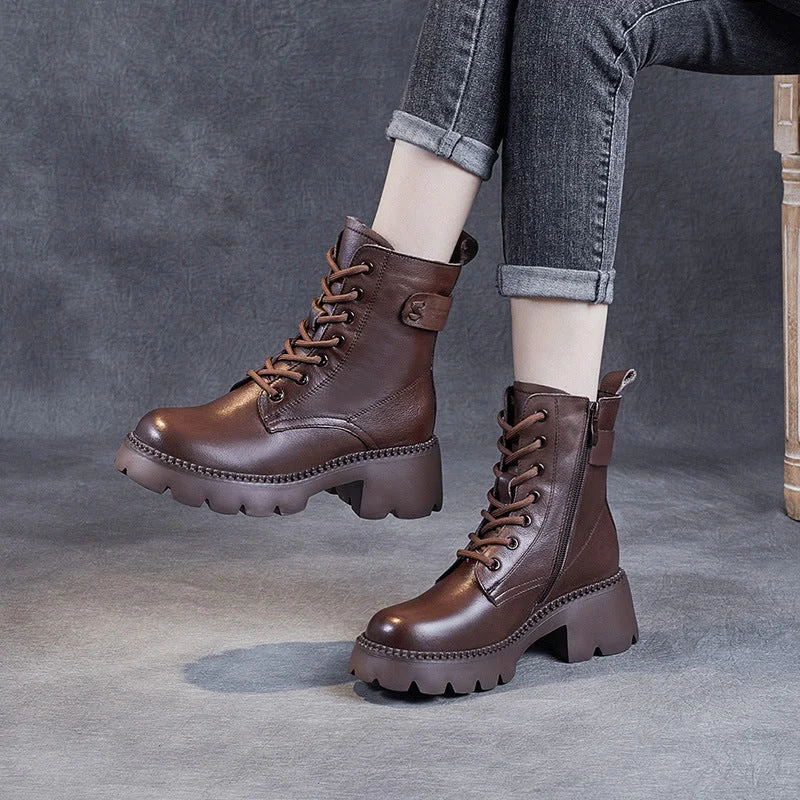 fashionable boots for every season-Women Minimalist Retro Leather Platform Boots