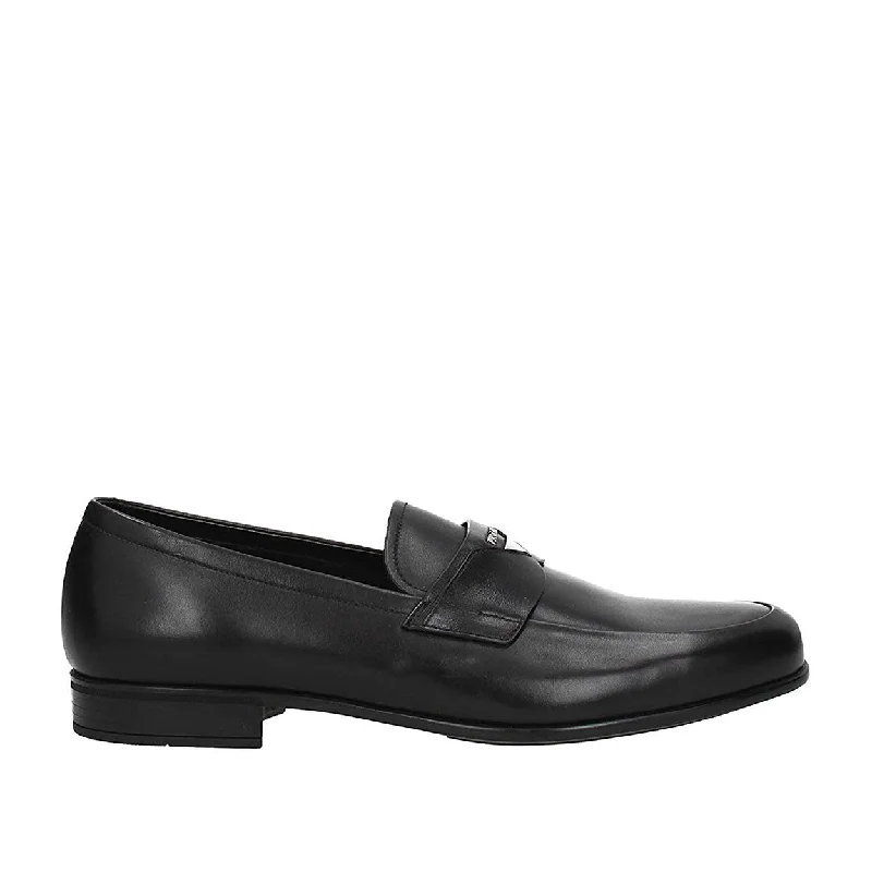 loafers with chic and sleek look-Prada 2DC179-ASK Men's Shoes Black Calf-Skin Leather Penny Loafers (PRM1040)