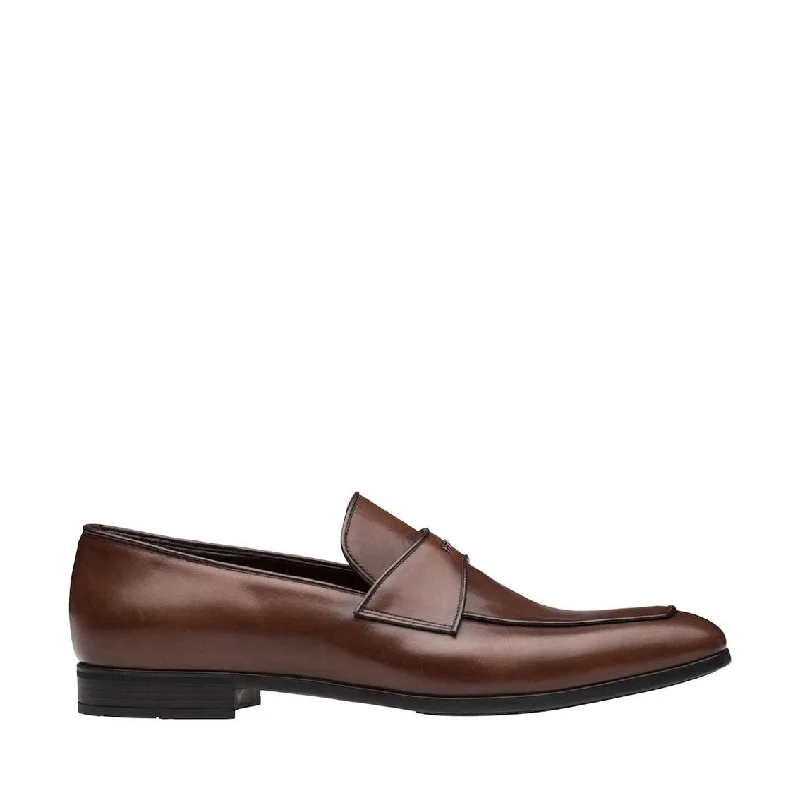 loafers for comfortable casual Fridays-Prada 2DC192-V69 Men's Shoes Brown Calf-Skin Leather Penny Loafers (PRM1021)