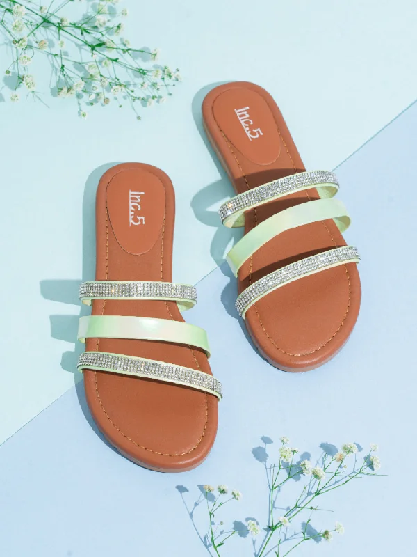 breeze flats breathable-High-quality flats under $100Womens Green Casual Strappy Open Toe Flats