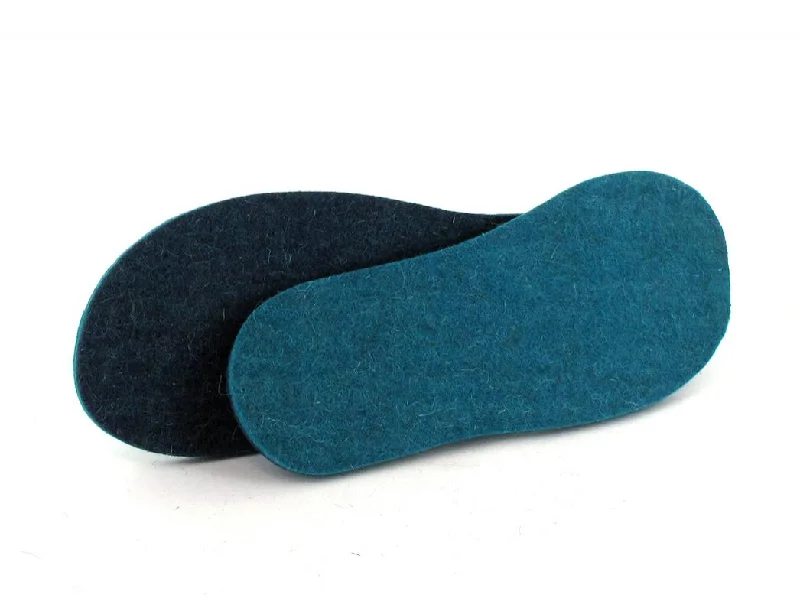 Slippers with soft soles-WoolFit Felt Insoles for Slippers | Extra thick, 2-colored 100% Wool, blue/teal