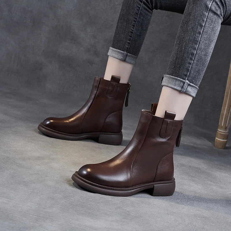 boots with comfort and style-Women Minimalist Soft Leather Casual Flat Boots