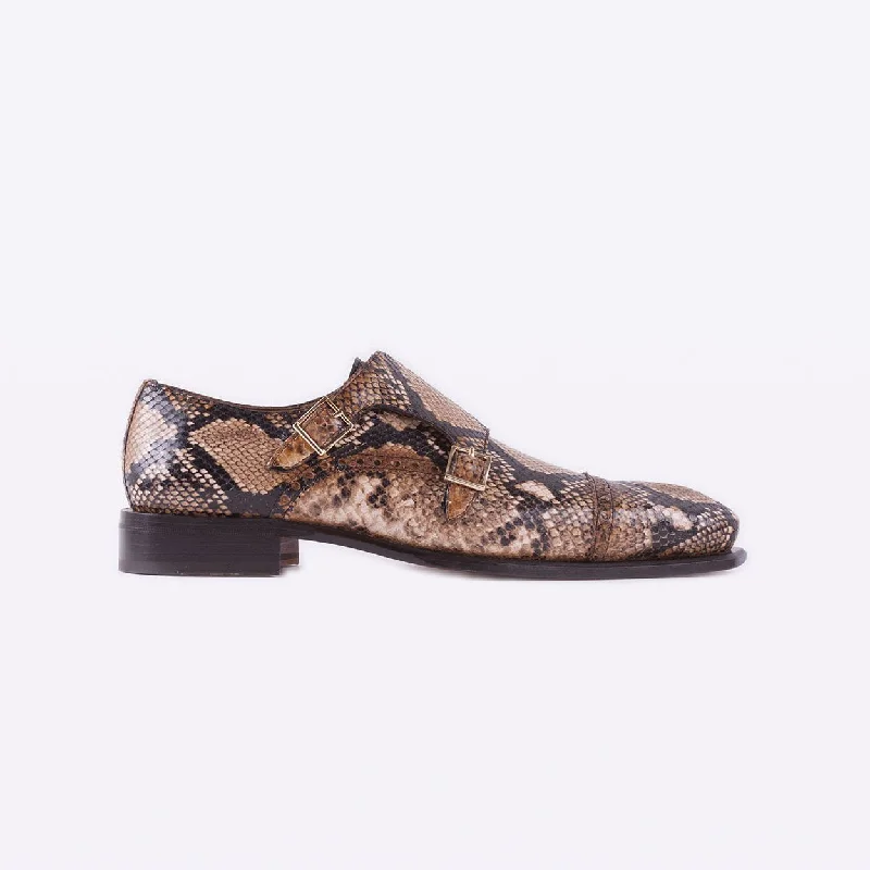 loafers with slip-resistant sole-Mister 40076 Cances Men's Shoes Camel Python Print / Calf-Skin Leather Monk-Straps Loafers (MISS1053)