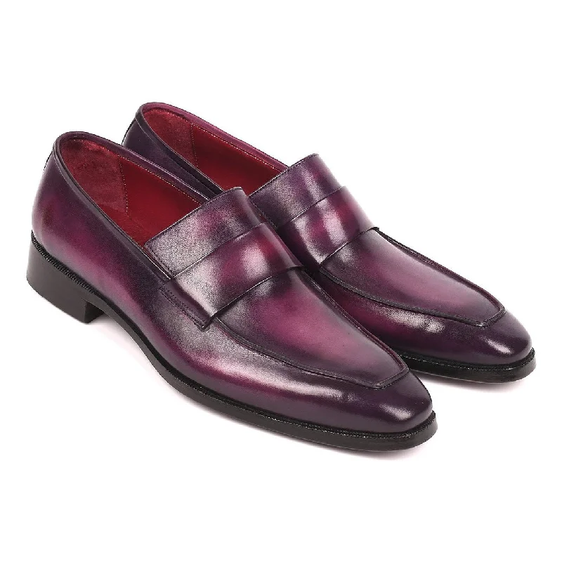 loafers for cold weather comfort-Paul Parkman Men's Purple Calf-Skin Leather Slip-On Loafers 93PR814 (PM6156)