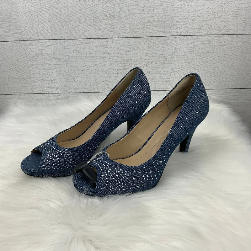 wellness high heels cushion-Shoes Heels Stiletto By Andrew Gellar In Blue Denim, Size: 9.5