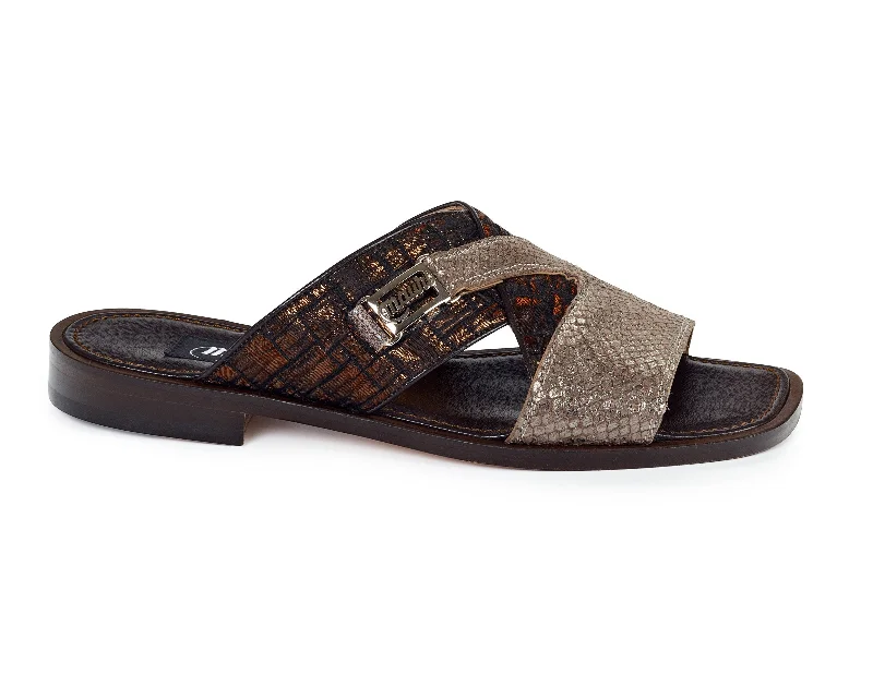 Mauri 1543 Dove Gray / Bronze Atreo Calfskin & Fabric Sandals