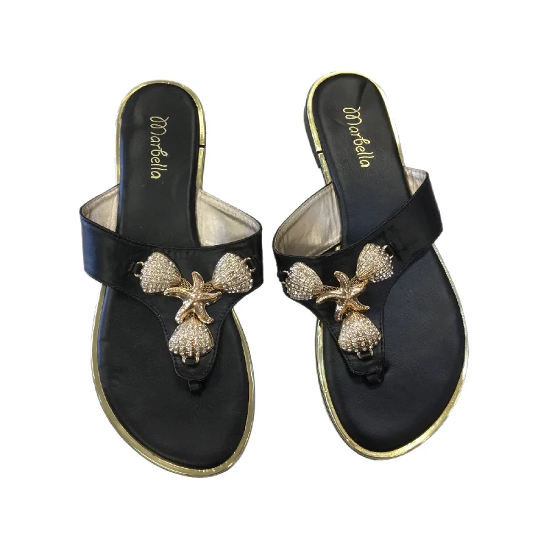 Sandals Flats By Cmc In Black & Gold, Size: 9