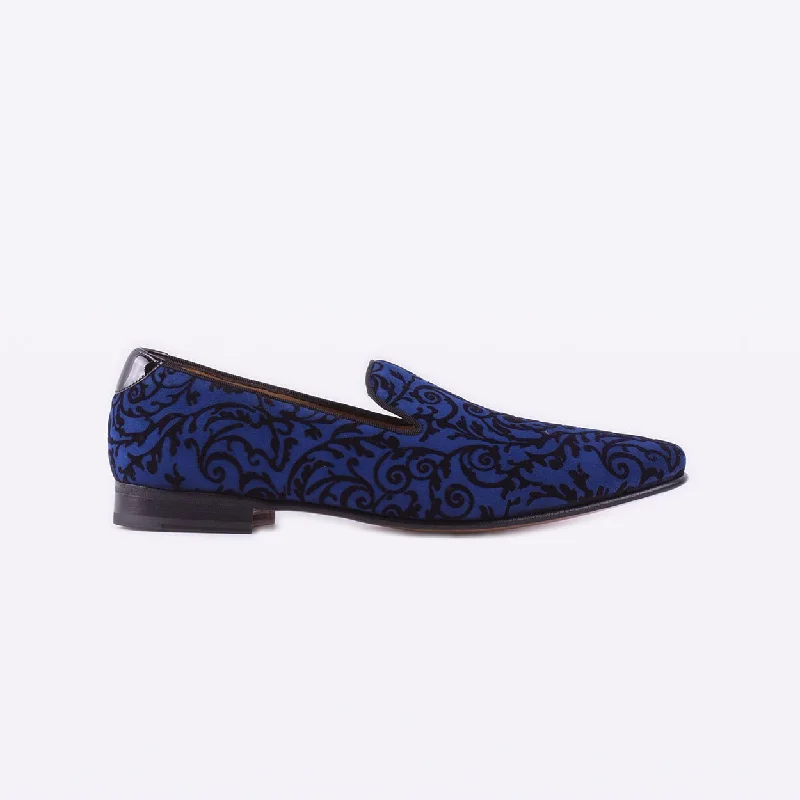 loafers for business casual attire-Mister 39052 Hijes Men's Shoes Blue Cashmere Print / Suede Leather Slip On Loafers (MIS1006)