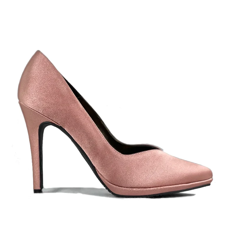 charm high heels pink-'Mercury' blush satin vegan stiletto by Zette Shoes