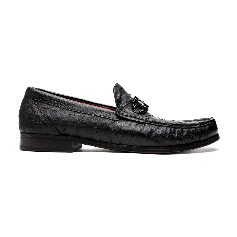 loafers with smooth finish-Marco Di Milano Ferrioni Men's Shoes Exotic Ostrich Horsebit Moccasin loafers (MDM1171)