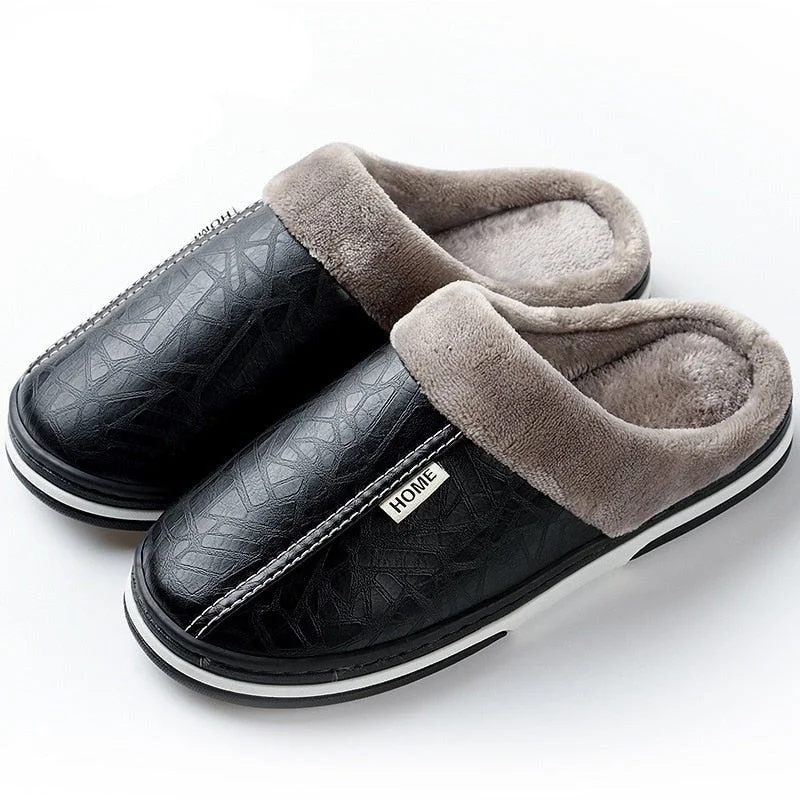 Slippers with soft soles-slippers Home Winter Indoor Warm Shoes Thick Bottom Plush  Waterproof Leather House slippers man Cotton shoes