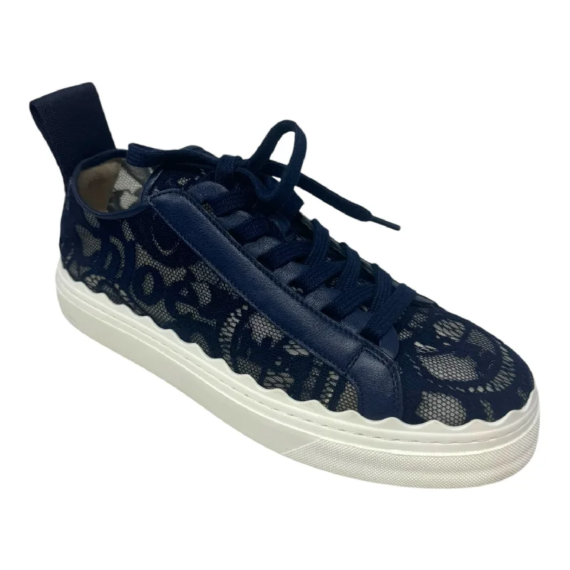 affordable athletic shoes vibe-Lauren Lace Low Top Sneakers Shoes Luxury Designer By Chloe In Navy, Size: 9/39